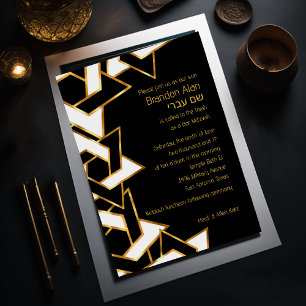 Invitación Bar Mitzvah Gold y Black White Star of David