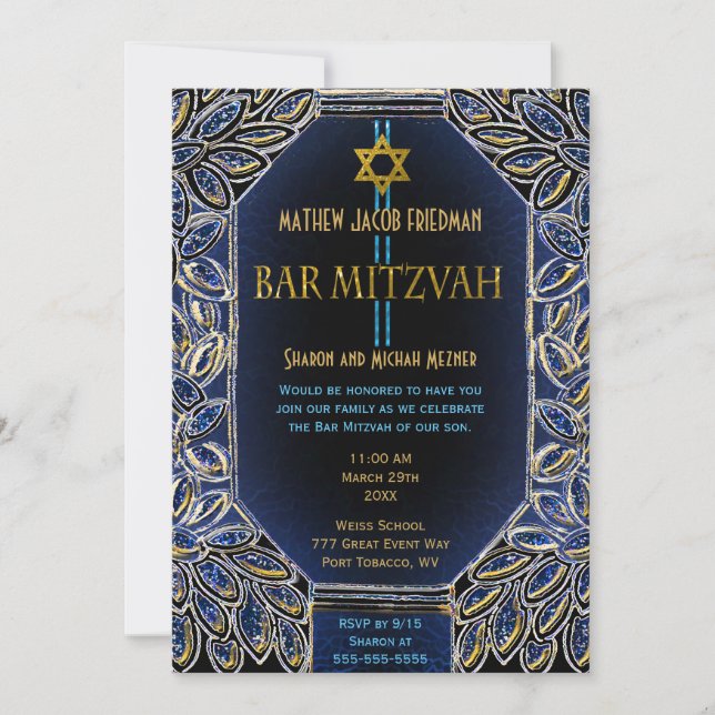 Invitación Bar Mitzvah Gold y Blue (Anverso)