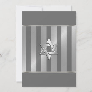 Invitación Bar Mitzvah Gray and Silver Stripe Star of David