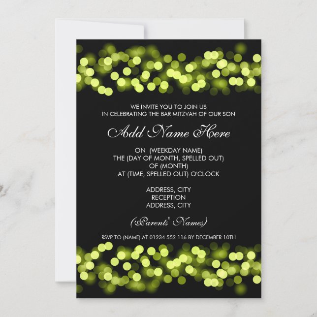 Invitación Bar Mitzvah Green Hollywood Glam (Anverso)
