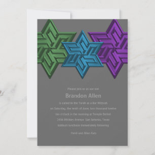 Invitación Bar Mitzvah Green Verde azulado y Estrella Morada 