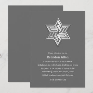 Invitación Bar Mitzvah Grises Tonos Estrella de David