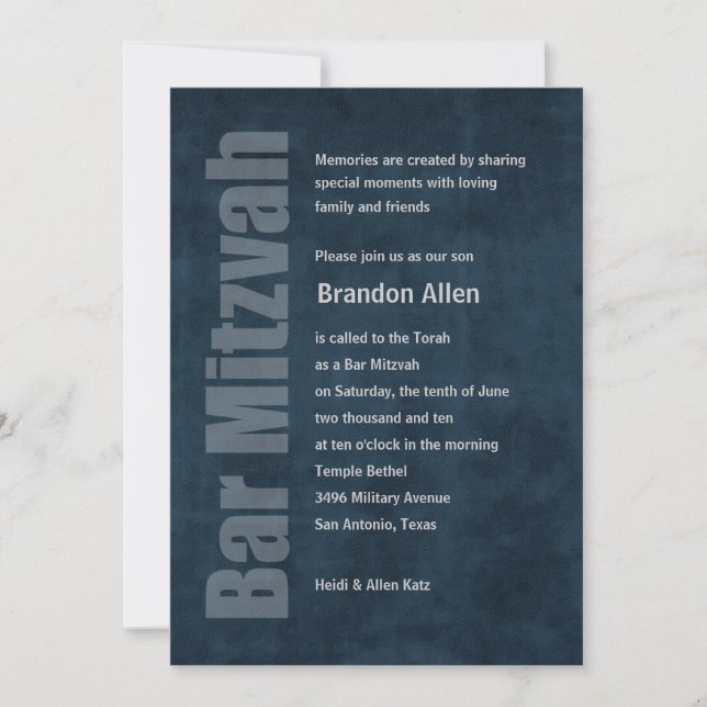 Invitación Bar Mitzvah Grunge Blue (Anverso)