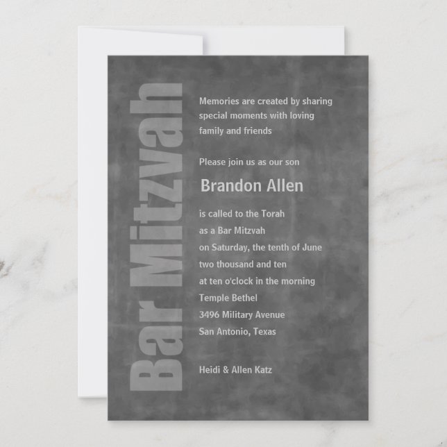 Invitación Bar Mitzvah Grunge Gray (Anverso)