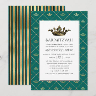 Invitación Bar Mitzvah heráldico de turquesa y dorado