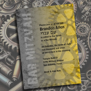 Invitación Bar Mitzvah Industrial Grunge tu color amarillo