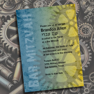 Invitación Bar Mitzvah Industrial Your Color w Amarillo