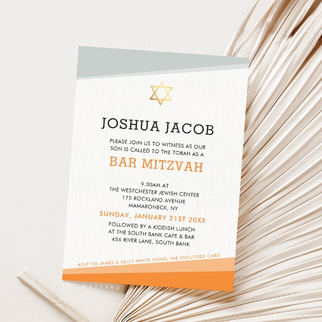 Invitación BAR MITZVAH INVITA simple, moderno, negrita, naran (Subido por el creador)