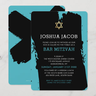 Invitación BAR MITZVAH INVITAR azul turquesa gris moderno