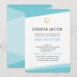 Invitación BAR MITZVAH INVITE el azul turquesa moderno y senc