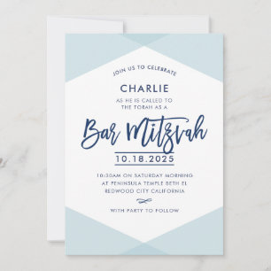 Invitación BAR MITZVAH INVITE marina con letras a mano azul p