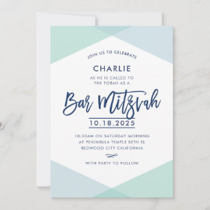 Invitación BAR MITZVAH INVITE menta azul marino con letras a 