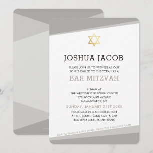 Invitación BAR MITZVAH INVITE simple y moderno gris fresco