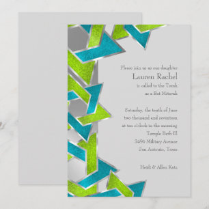 Invitación Bar Mitzvah Lima Turquesa Estrella de David Cualqu