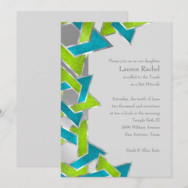 Invitación Bar Mitzvah Lima Turquesa Estrella de David Cualqu (Anverso / Reverso)