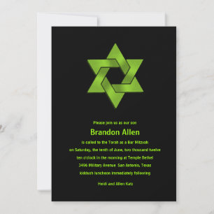 Invitación Bar Mitzvah Lime Green sobre el negro, estrella de