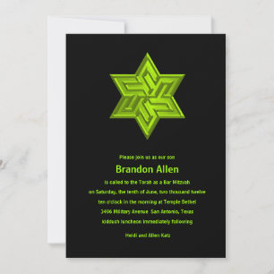 Invitación Bar Mitzvah Lime Green sobre el negro, estrella de