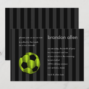 Invitación Bar Mitzvah Lime Green y Black Soccer Ball