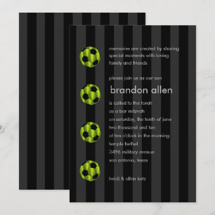 Invitación Bar Mitzvah Lime Green y Black Soccer Ball