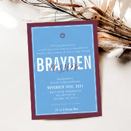 Invitación BAR MITZVAH maroon azul futbolístico moderno ELLIN