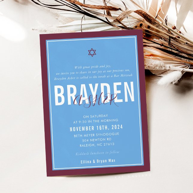 Invitación BAR MITZVAH maroon azul futbolístico moderno ELLIN (Subido por el creador)