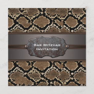 Invitación Bar Mitzvah marrón piel de serpiente y rústico neg
