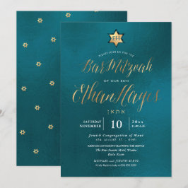 Invitación Bar Mitzvah minimalista en teal de PixDezines, Scr