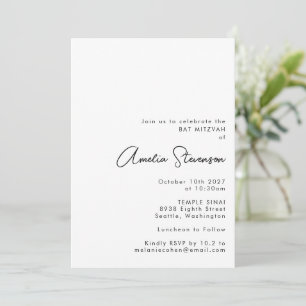 Invitación Bar Mitzvah Minimalista Moderna en Blanco y Negro