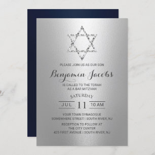 Invitación Bar Mitzvah Modern Silver & Blue Star of David