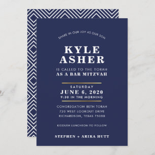 Invitación Bar Mitzvah moderna azul marino