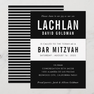 Invitación BAR MITZVAH moderna de tipografía mínima blanco ne
