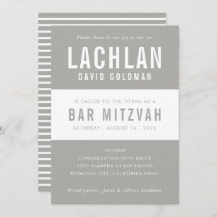 Invitación BAR MITZVAH moderna de tipografía mínima gris blan