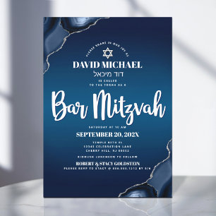 Invitación Bar Mitzvah Moderno Azul Marino Ombre Agata Script