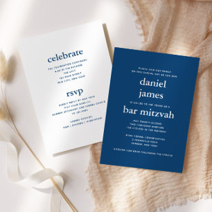 Invitación Bar Mitzvah Moderno Azul Marino Una Pieza Sólida