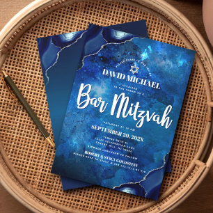 Invitación Bar Mitzvah Moderno de Aguamarina con Letra de Acu