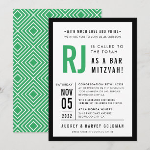 Invitación BAR MITZVAH moderno geométrico kelly verde negro