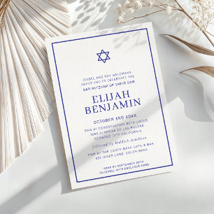Invitación BAR MITZVAH moderno minimal estrella borde azul re