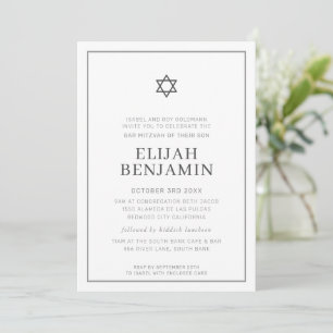 Invitación BAR MITZVAH moderno minimal estrella borde gris bl