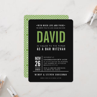 Invitación BAR MITZVAH moderno negrita tipo de bloque verde n