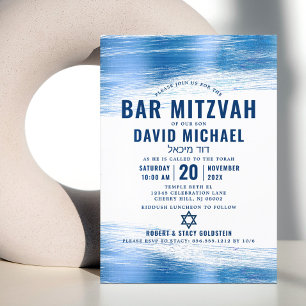 Invitación Bar Mitzvah Moderno Negrita Tipografía Azul Navy H