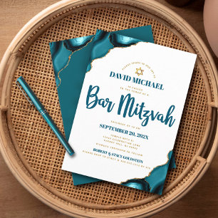 Invitación Bar Mitzvah Moderno Simple Escritura Ágata Turques