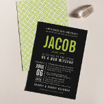 Invitación BAR MITZVAH moderno tipo negrita verde lima negra<br><div class="desc">por kat massard >> WWW.SIMPLYSWEETPAPERIE.COM <<< - - - - - - - - - - - - - - - - - - CONTACTE CONMIGO para ayudar a equilibrar tu tipo a la perfección Amar el diseño, pero me gustaría ver algunos cambios - otro esquema de color, producto, añadir...</div>