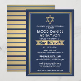 Invitación Bar Mitzvah Moderno y elegante Marina Azul blanco 