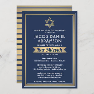 Invitación Bar Mitzvah Moderno y elegante Marina Azul blanco