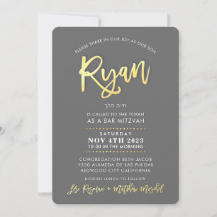 Invitación Bar Mitzvah moderno y personalizado para oro falso