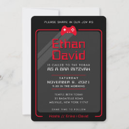 Invitación BAR MITZVAH modernos controles de juego rojo fresc