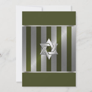 Invitación Bar Mitzvah Moss Banda Verde y Plata