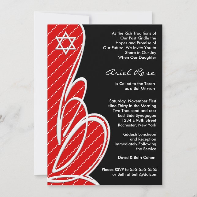Invitación Bar Mitzvah Murciélago Rojo Negro (Anverso)