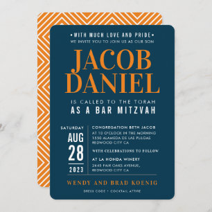 Invitación BAR MITZVAH naranja azul de pila geométrica modern