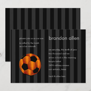 Invitación Bar Mitzvah Naranja y Black Soccer Ball